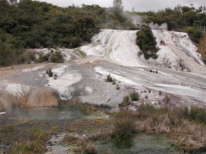 Rainbow and Cascade Terrace in Orakei Korako, Taupo, New Zealand